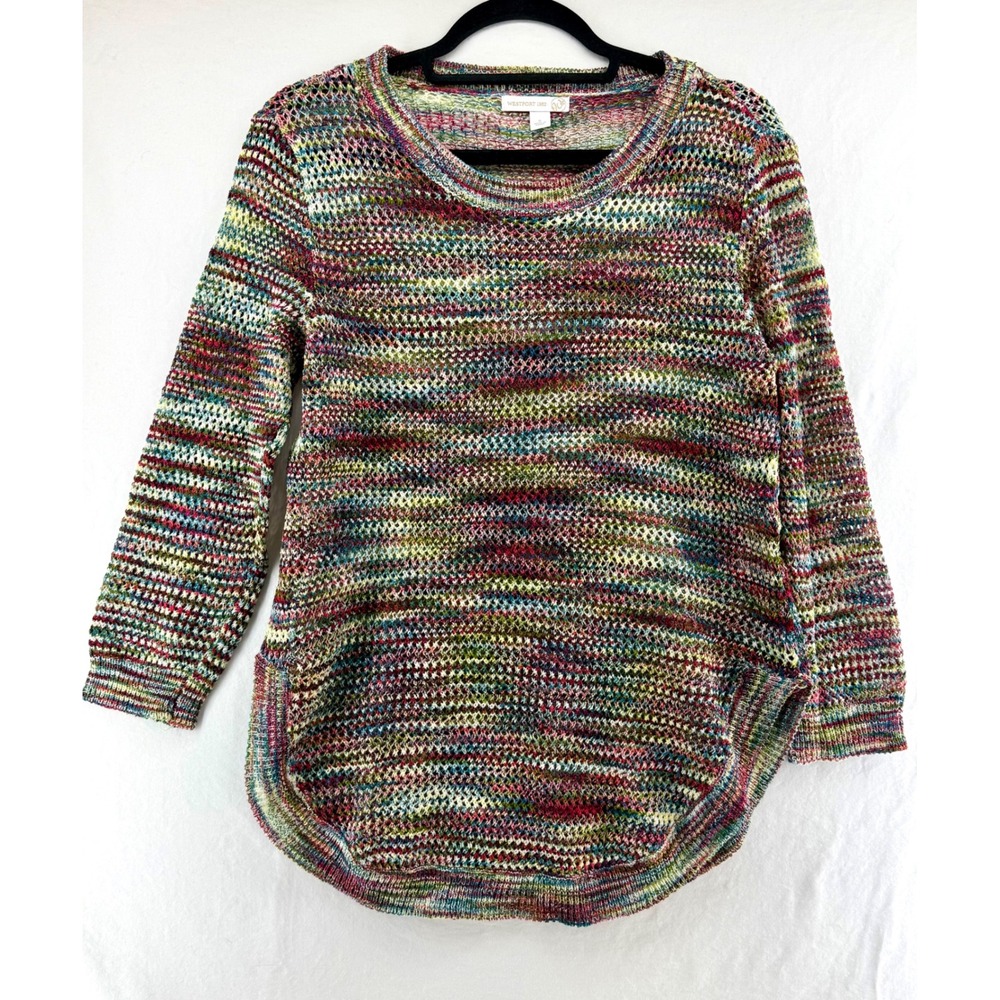 Westport‎ 1962 Womens Open-knit Multi Color Knit Sweater 3/4 Sleeve High Low